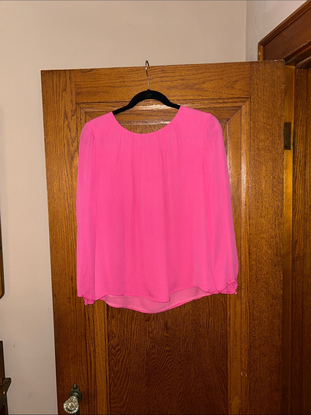 J. Crew Hot Pink Long-Sleeve 100% silk lined blouse; Sz 8
